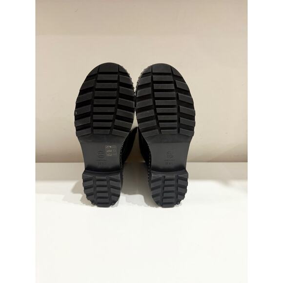 NWOT Chanel Quilted Patent Leather CC Pearl Mid-Calf Combat Boots Black EU 38.5 - Picture 7 of 8